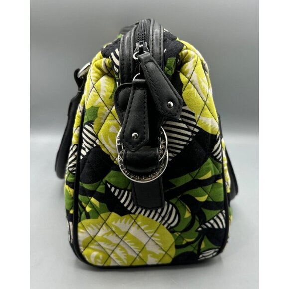 Vera Bradley La Neon Rose Quilted Floral Handbag Satchel Green Yellow Black - Picture 3 of 7